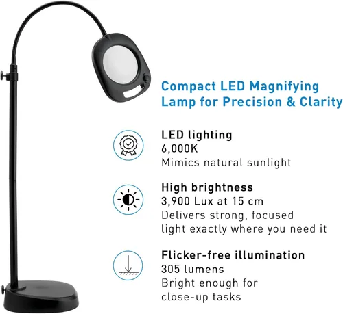Miniatura 4 de daylight Lámpara LED con lupa, lámpara de pie y mesa, lámpara de pie para sala de estar, dormitorio, salón, oficina, control táctil, brazo flexible