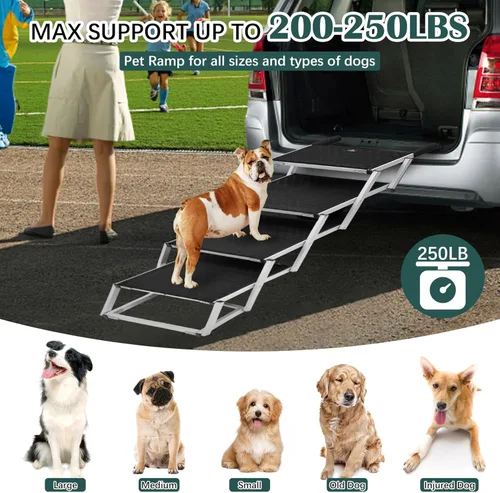 Miniatura 5 de Rampa para perros para automóvil, escalera extra ancha para perros grandes para automóvil, escalones para mascotas de aluminio ligero plegables