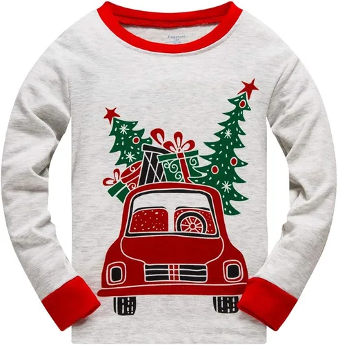 Miniatura 2 de Pijamas de Navidad para niños pequeños y niñas, 100% algodón, dinosaurio, estrellado, ropa de dormir de manga larga, 2 piezas, ropa para niños
