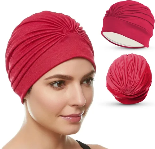 Miniatura 12 de BEEMO Gorros de natación para mujer, turbante de natación, de poliéster, con forro de látex, plisado para mujer Púrpura