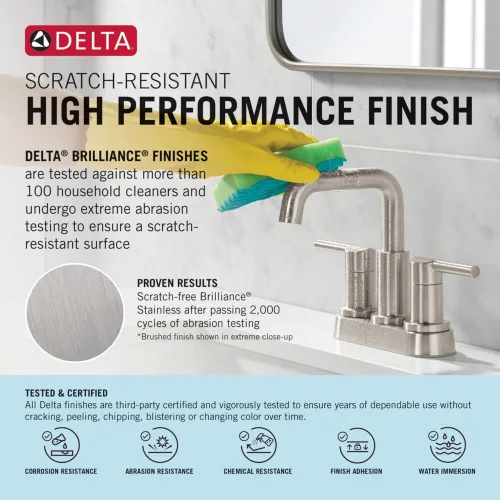 Miniatura 3 de Delta Arvo - Grifo de 3 agujeros de oro cepillado, grifo de lavabo de baño de 8 pulgadas de gran extensión para tocador, conjunto de desagüe Bronce