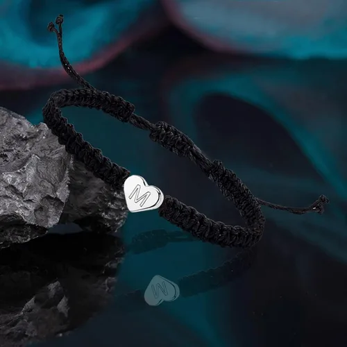 Miniatura 2 de Collar largo de moda personalizado con 26 iniciales, pulsera tejida con letras de corazón de cobre, pulsera tejida con dije de corazón delicado