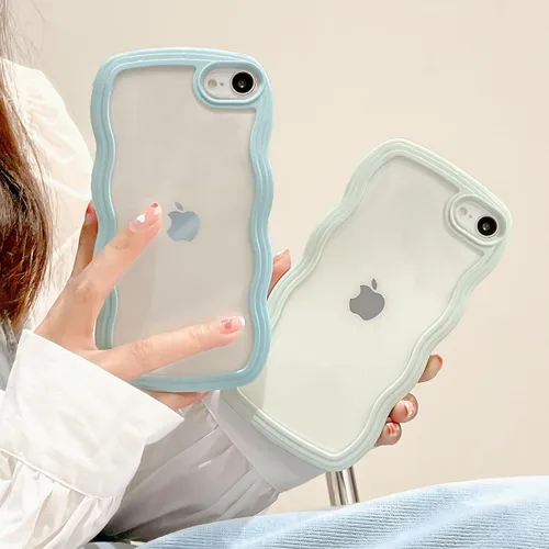 Miniatura 2 de QLTYPRI Funda compatible con iPhone 7/8/SE, bonita funda transparente con marco ondulado rizado para niñas y mujeres, funda protectora de TPU