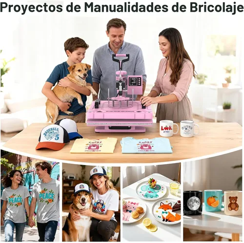 Miniatura 7 de Slendor - Máquina de prensa de calor 8 en 1, 15x15 pulgadas, giro de 360 grados, prensa digital para camisetas, máquina multifunción de Rosa