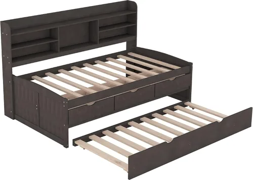 Miniatura 7 de Harper & Bright Designs Cama Capitán Tamaño Individual con Estanterías Integradas/3 Cajones de Almacenamiento/Cama Nido, Marco de Cama Diván
