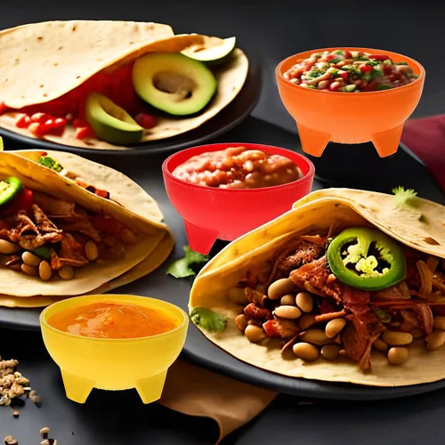 Miniatura 4 de meekoo Cuencos de salsa mexicanos multicolor de 4.5 pulgadas de diámetro, vajilla mexicana de plástico para tacos, dulces, chips, aperitivos