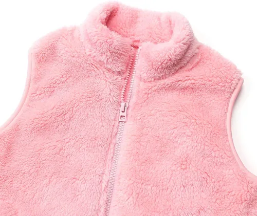 Miniatura 4 de JESKIDS Chaleco de forro polar Sherpa para niñas, ligero, color liso, linda chaqueta con bolsillos, 2-11 años
