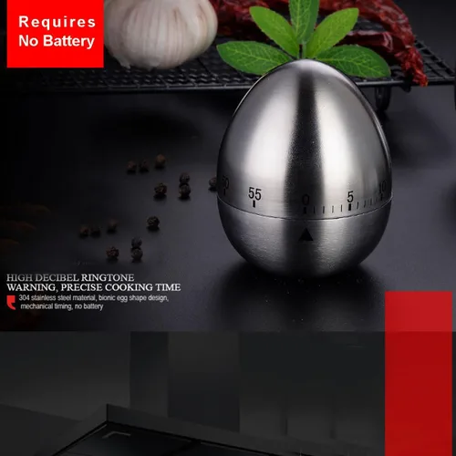 Miniatura 7 de Temporizadores de cocina de huevo, temporizador mecánico giratorio de acero inoxidable de 60 minutos para cocina, trabajo, aprendizaje