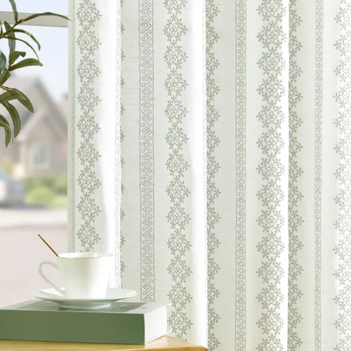 jinchan Cortinas bohemias de mezcla de lino de 96 pulgadas de largo para sala de estar, cortinas geométricas de filtrado de luz geométrica con