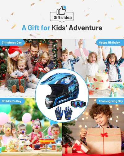 Miniatura 2 de OUMURS - Casco DOT para niños de 5 a 14 años, con gafas y guantes, para bicicleta de tierra, casco para ATV para niños y niñas, para motocross, BMX