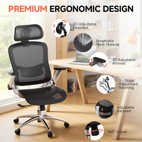 Miniatura 5 de GTPLAYER Silla de oficina ergonómica de malla grande y alta, silla de escritorio con respaldo alto, silla de juegos para computadora