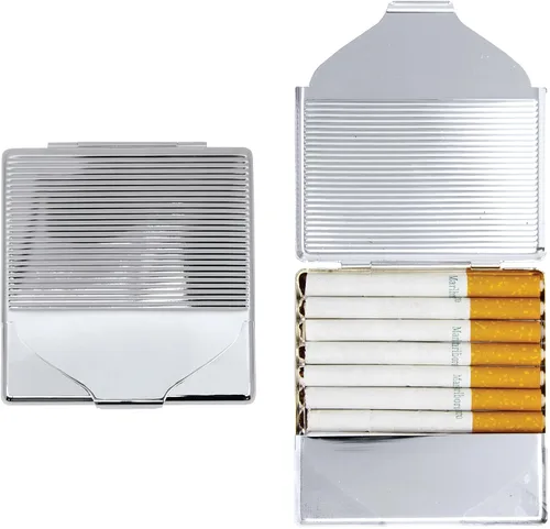 Miniatura 6 de Juego de 2 cajas de cigarrillos ultra compactas chapadas en metal tamaño King y caja de almacenamiento (estampado Victoria plateado)