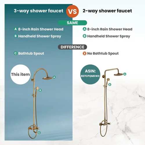 Miniatura 3 de gotonovo Grifo de ducha de baño expuesto, sistema de ducha montado en la pared, cabezal de ducha de 8 pulgadas y boquilla de bañera, asas cruzadas