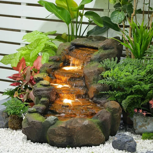 Miniatura 5 de Bumilgar Fuente de agua para jardín al aire libre, 42.1 pulgadas de largo, fuente de roca escalonada de pie con luces LED y bomba para jardín, patio
