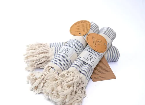 Juego de 4 toallas de mano turcas con lazo para colgar (18 x 38 pulgadas), prelavadas, toallas de mano decorativas multiusos para baño, manos, Azul