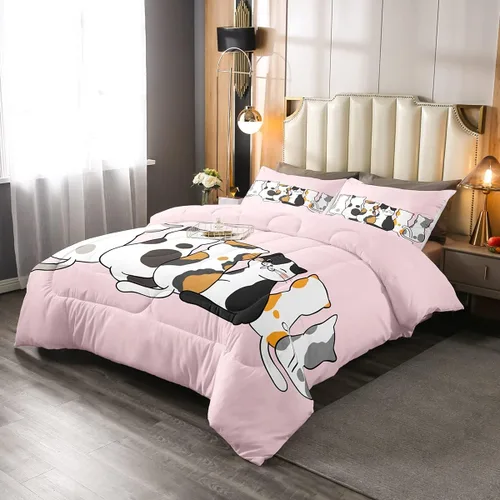 Miniatura 79 de Erosebridal Juego de ropa de cama para niños, tamaño individual, diseño de gatos de dibujos animados, para niñas, niños y adolescentes, edredón