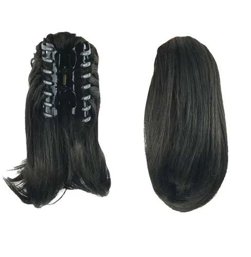 Miniatura 8 de S_SSOY Extensión de pelo sintético de 10 pulgadas para mujer, con clip de garra recta y corta en cola de caballo, extensión de pelo sintético