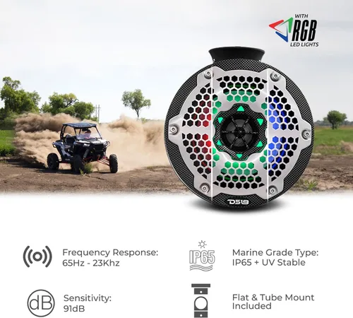 Miniatura 3 de DS18 CF-PS6 - Altavoces de torre Wakeboard de 2 vías con luces RGB integradas - 300 MAX - Perfecto para motos acuáticas, ideal para ATV, UTV, Jeep
