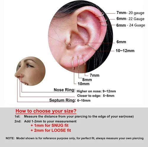 Miniatura 76 de Small Gold or Sterling Silver Huggie Hoop Earrings for Women Cartilage Nose Helix Tragus