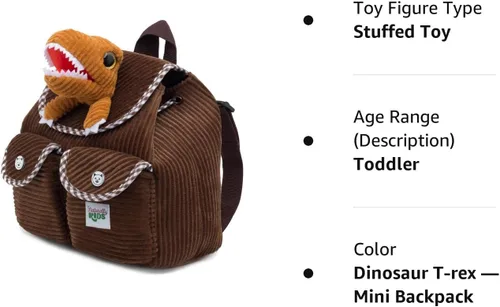 Miniatura 8 de Naturally KIDS Mini mochila de dinosaurio - Mochila muy pequeña para niñas y niños - Juguetes de dinosaurio para niños de 3 a 5 años - Mochila