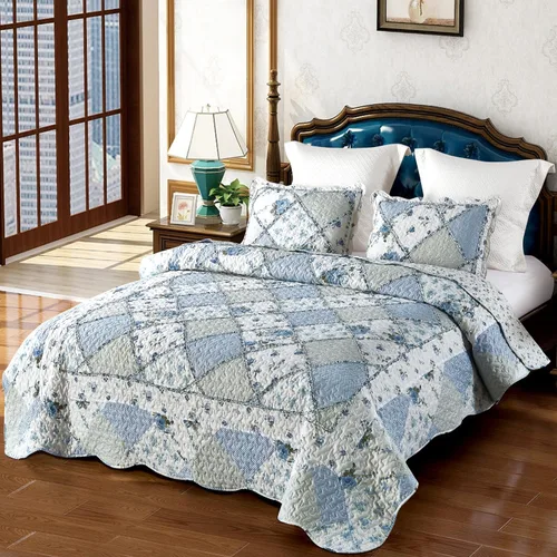 Miniatura 13 de VIVILINEN Juego de edredón de retazos florales azules, tamaño matrimonial, juego de ropa de cama de 3 piezas con 2 fundas de almohada