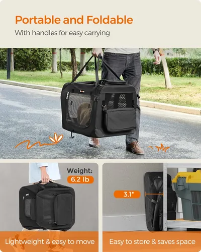 Miniatura 4 de Feandrea Jaula Plegable Suave para Perros de 32 Pulgadas, Jaula de Viaje Portátil para Perros para Uso Interior y Exterior, Transportín Kennel
