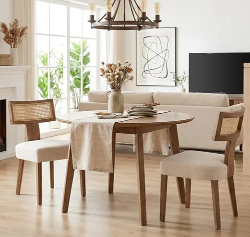 Miniatura 20 de Shunzhi Juego de 2 sillas de comedor modernas de mediados de siglo, sillas tapizadas de madera para comedor, sillas de cocina estilo granja, sillas