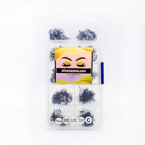 Miniatura 22 de Extensiones de pestañas 20D, 25D. 500 abanicos de pestañas prefabricados. Extensiones de pestañas. Hechas a mano (20D - rizo D - 0.03, 0.55 pulgadas)
