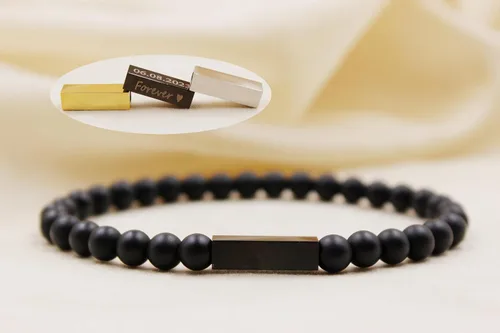 Miniatura 60 de Pulseras de cuentas personalizadas, Pulsera de piedras preciosas de 0.236 in, Pulsera grabada con láser, Pulsera de piedra natural, Pulseras unisex