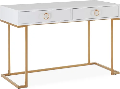Miniatura 8 de BELLEZE Mesa de Tocador con 2 Cajones, Escritorio para Computadora de 45 Pulgadas, Mesa de Maquillaje Moderna, Mesa de Vestir, Escritorio para Blanco