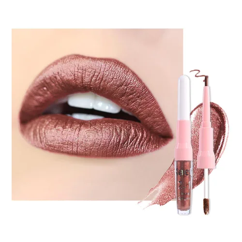 Miniatura 13 de evpct Juego de delineador de labios y lápiz labial metálico rosa claro, para mujeres, de larga duración, impermeable, 24 unidades, color rosa claro
