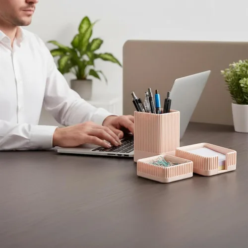 Miniatura 4 de Juego de 3 organizadores estéticos de escritorio y accesorios con soporte para bolígrafos, soporte para clip, soporte para notas adhesivas, soporte