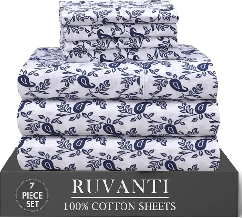 Miniatura 51 de RUVANTI 6 Piezas Sábanas de Algodón - 100% Algodón Natural Suave, Ligeras y Transpirables Sábanas de Percal Crujiente, Sábanas de Cama Tamaño Full