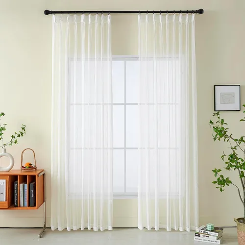 Miniatura 41 de Cortinas plisadas negras traslúcidas de 84 pulgadas de largo, 2 paneles para dormitorio, lino texturizado, ganchos transparentes para pista