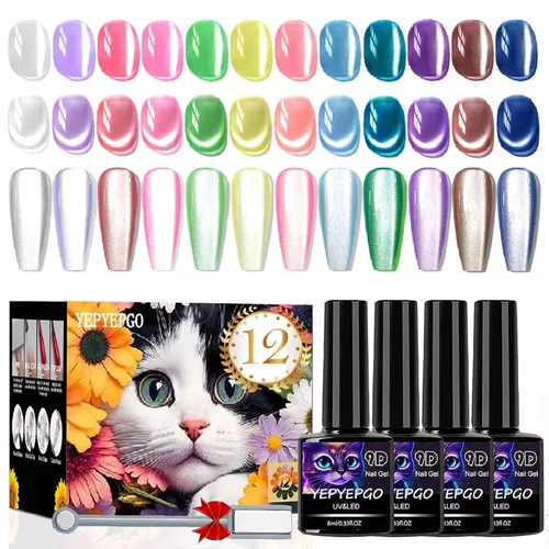Miniatura 8 de Juego de esmalte de uñas de gel ojo de gato 9D de 12 colores, esmalte de gel ojo de gato con imán, esmalte de uñas de ojo de gato magnético