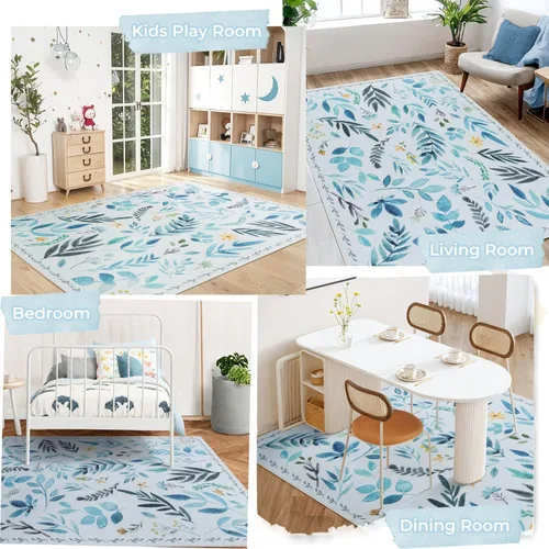 Miniatura 380 de Syalife 4x6 Alfombra Lavable para Área, Ultra Suave Antideslizante, Pila Baja, Alfombra Vintage Resistente a Manchas para Sala de Estar, Alfombra