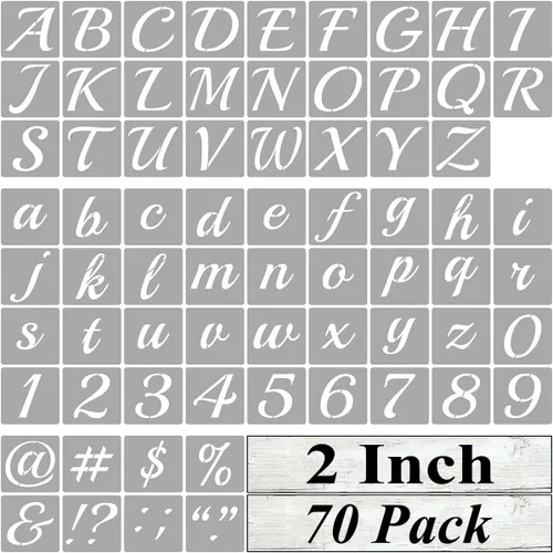 Miniatura 8 de Plantillas de letras del alfabeto de 1.5 pulgadas para pintar, paquete de 70 plantillas de letras y números con letreros para pintar sobre madera