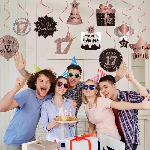 Miniatura 3 de BRT Bearingshui Decoración de techo de remolinos colgantes para fiesta de cumpleaños número 17, celebración, 17 remolinos colgantes de aluminio