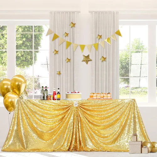 Miniatura 39 de PartyDelight Mantel de lentejuelas redondo de 50 pulgadas, color dorado claro, adorno de mesa para decoración de bodas, fiestas, cumpleaños