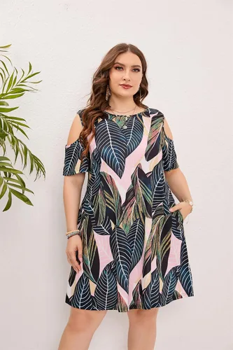 Miniatura 36 de Hbeyyto - Vestido informal de manga corta con hombros descubiertos para mujer, holgado y con bolsillos, talla grande