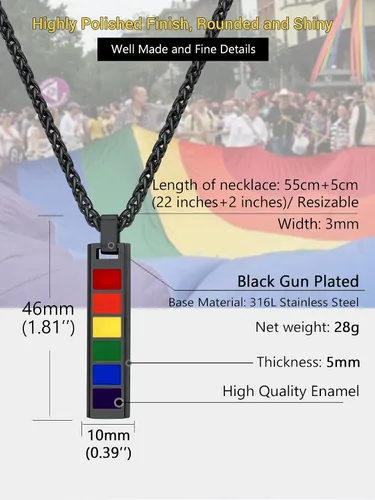 Miniatura 4 de PROSTEEL Collar de acero inoxidable de plata de ley 925, joyería de orgullo gay LGBT, collar con colgante de arco iris, regalo para hombresmujeres
