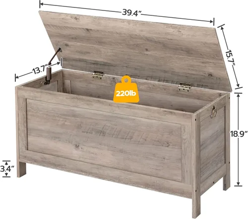 Miniatura 4 de HOOBRO Caja de juguetes, baúl de almacenamiento de aspecto de madera retro con bisagra de seguridad, banco de almacenamiento de entrada soporta 220