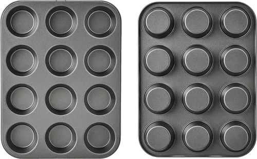 Miniatura 5 de Amazon Basics Molde redondo antiadherente para hornear muffins, 12 tazas, juego de 2, gris, 13.9 x 10.55 x 1.22 pulgadas