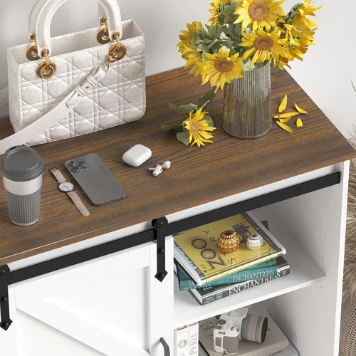 Miniatura 7 de Hlivelood Gabinete de bar de café de granja, gabinete de almacenamiento de buffet blanco con puerta corrediza de granero, aparador de cocina de 31.5