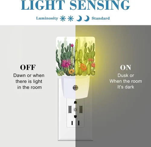 Miniatura 2 de Luz nocturna verde de suculentas y plantas de cactus enchufable a la pared con sensor de atardecer a amanecer, bonita luz nocturna para niños