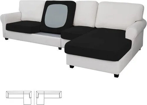 Miniatura 164 de Easy-Going - 4 Fundas de cojín elásticas para sofá seccional, izquierda/derecha, en forma de L, funda de asiento antideslizante, suave, flexible