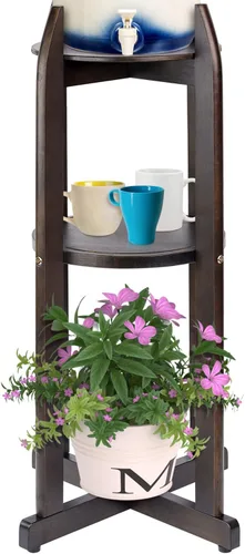 Miniatura 9 de Dispensador de agua de madera maciza natural (32.8 pulgadas de alto - 11.2 pulgadas de ancho) dispensador de bebidas con 2 estantes redondos