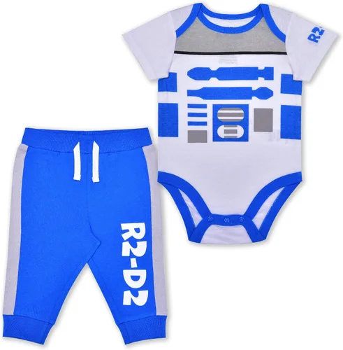 STAR WARS Darth Vader or R2D2 - Conjunto de body y pantalón deportivo con cordón para recién nacidos y bebés, color negroblanco