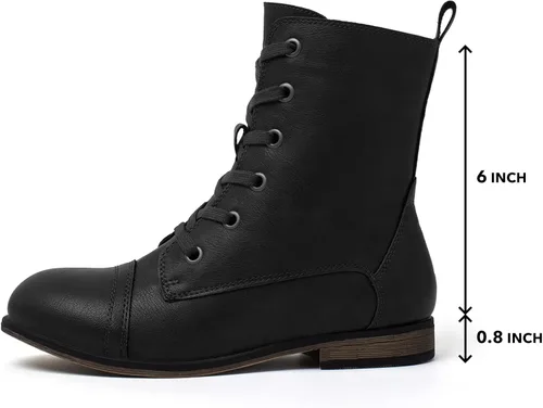 Miniatura 4 de katliu Botas de combate para mujer con cordones estilo militar con cremallera lateral puntera redonda