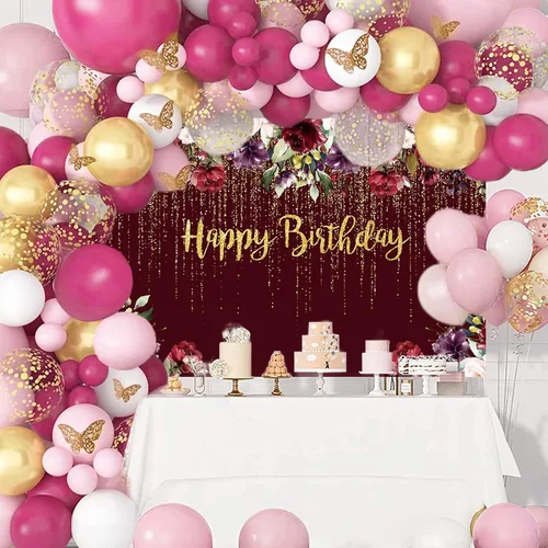Miniatura 5 de AIBIIN Cartel de feliz cumpleaños, decoración de fiesta de cumpleaños de rosa roja para mujer, con purpurina dorada floral, suministros de fiesta